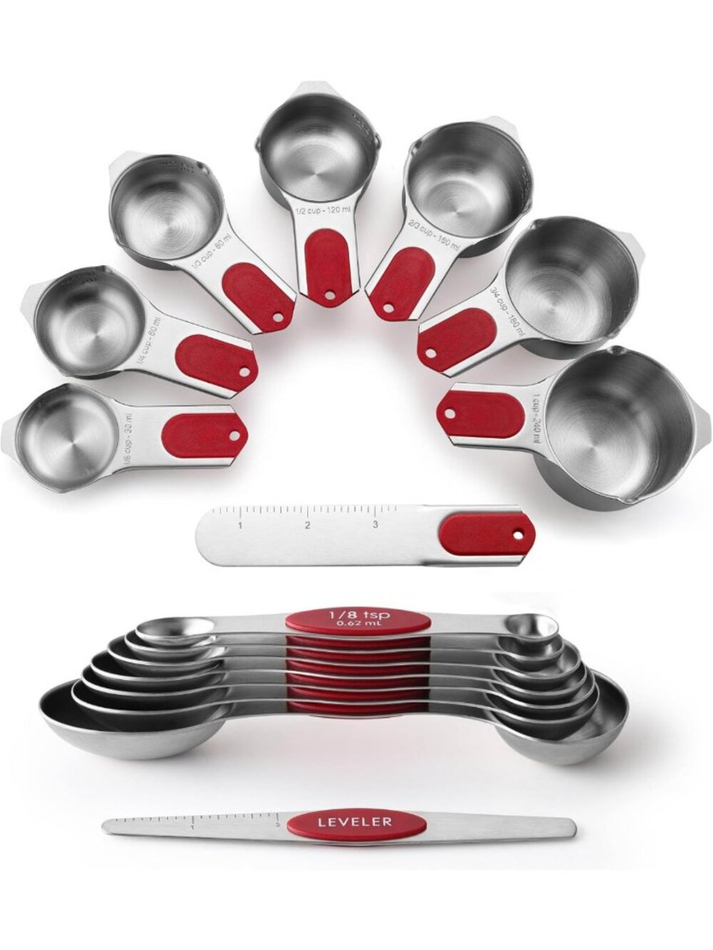 Magnetic Measuring Cups & Spoons Set of 15 with Levelers - Kitchen Essentials